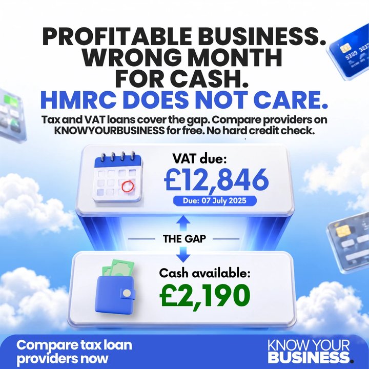 Know Your Business ad: Profitable business. Wrong month for cash. HMRC does not care.